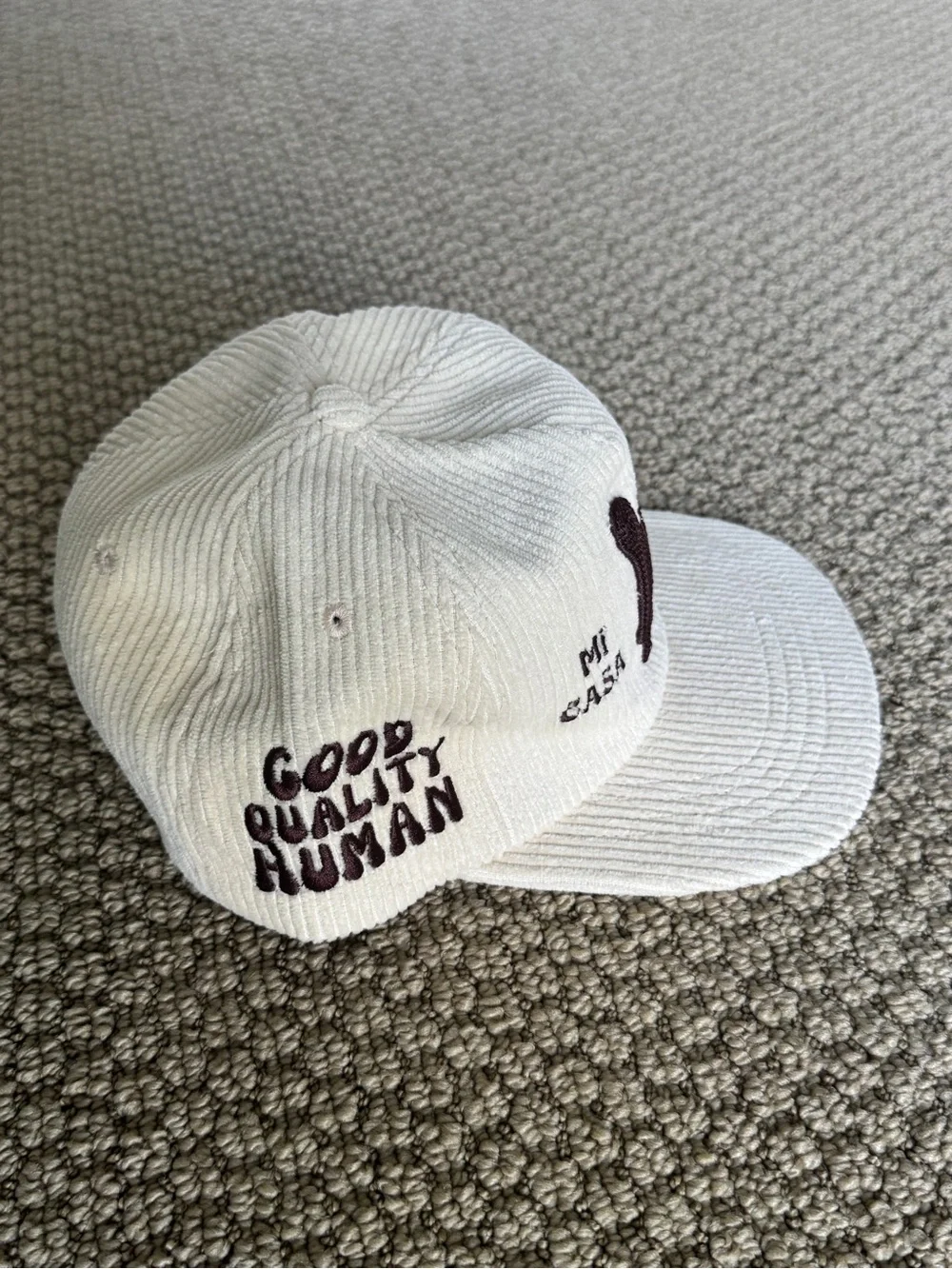 White Corduroy Baseball Cap with Embroidered LA Logo